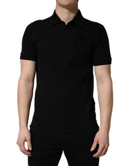 Dolce & Gabbana Black Cotton Collared Short Sleeves Men Polo T-shirt - IT48 | M
