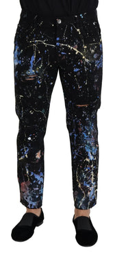 Dolce & Gabbana Black Cotton Color Splash Print Denim Jeans - IT48 | M - Jeans