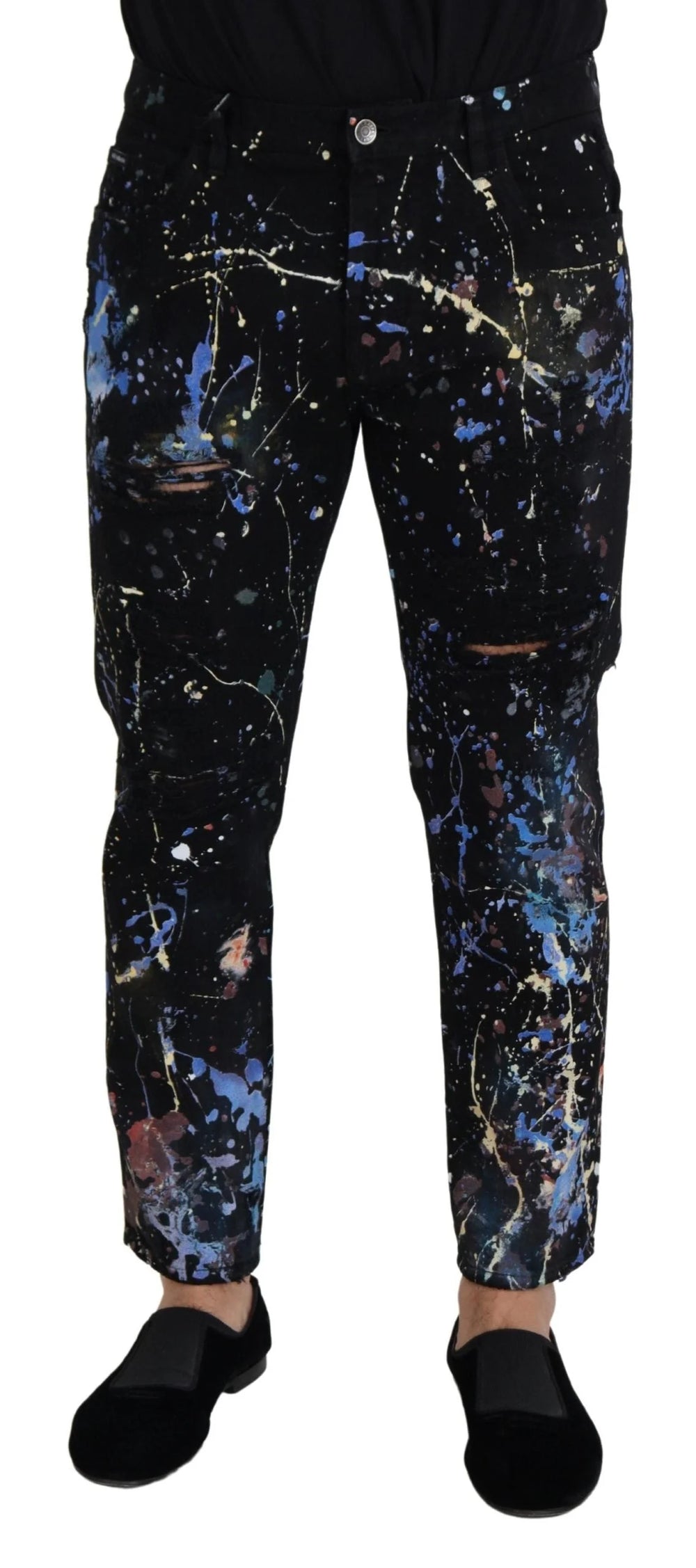 Dolce & Gabbana Black Cotton Color Splash Print Denim Jeans - IT48 | M - Jeans
