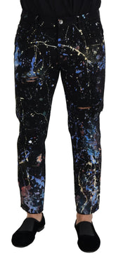 Dolce & Gabbana Black Cotton Color Splash Print Denim Jeans - IT48 | M - Jeans