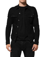 Dolce & Gabbana Black Cotton Denim Stretch Button Up Jacket - IT58 | 3XL - Trucker Jackets