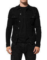 Dolce & Gabbana Black Cotton Denim Stretch Button Up Jacket - IT58 | 3XL - Trucker Jackets