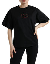 Dolce & Gabbana Black Cotton DG Crystal Crewneck Tee T-shirt - IT36|XXS - T-Shirts