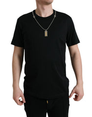 Dolce & Gabbana Black Cotton Dog Tag Round Neck T-shirt - IT52 | L - T-Shirts