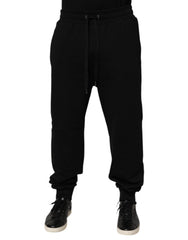 Dolce & Gabbana Black Cotton Drawstring Logo Sweatpants Pants - Joggers