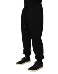 Dolce & Gabbana Black Cotton Drawstring Logo Sweatpants Pants - Joggers