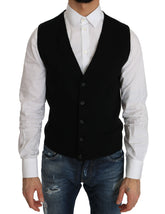 Dolce & Gabbana Black Cotton Dress Woven Waistcoat - IT52 | XL - Vests