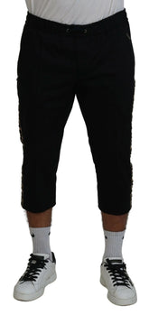 Dolce & Gabbana Black Cotton Elastic Waist DG Logo Cropped Pants - IT50 | L - Joggers