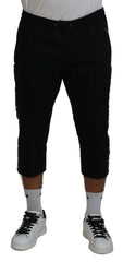 Dolce & Gabbana Black Cotton Elastic Waist DG Logo Cropped Pants - IT50 | L - Joggers
