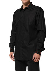 Dolce & Gabbana Black Cotton Embellished Collar Men’s Shirt - IT42 | XL - Shirts