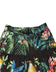 Dolce & Gabbana Black Cotton Floral High Waist Midi Skirt - IT38 | XS