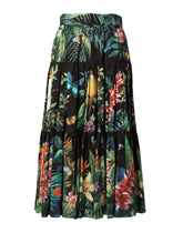 Dolce & Gabbana Black Cotton Floral High Waist Midi Skirt - IT38 | XS
