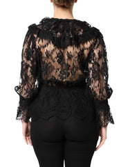 Dolce & Gabbana Black Cotton Floral Lace Women Blouse Top - Blouses