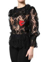 Dolce & Gabbana Black Cotton Floral Lace Women Blouse Top - Blouses