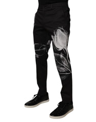 Dolce & Gabbana Black Cotton Floral Skinny Dress Pants - IT48 | M - Trousers