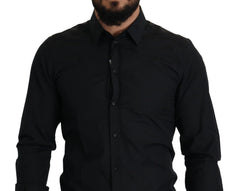 Dolce & Gabbana Black Cotton GOLD Slim Fit Dress Shirt - IT37 | XS - Shirts