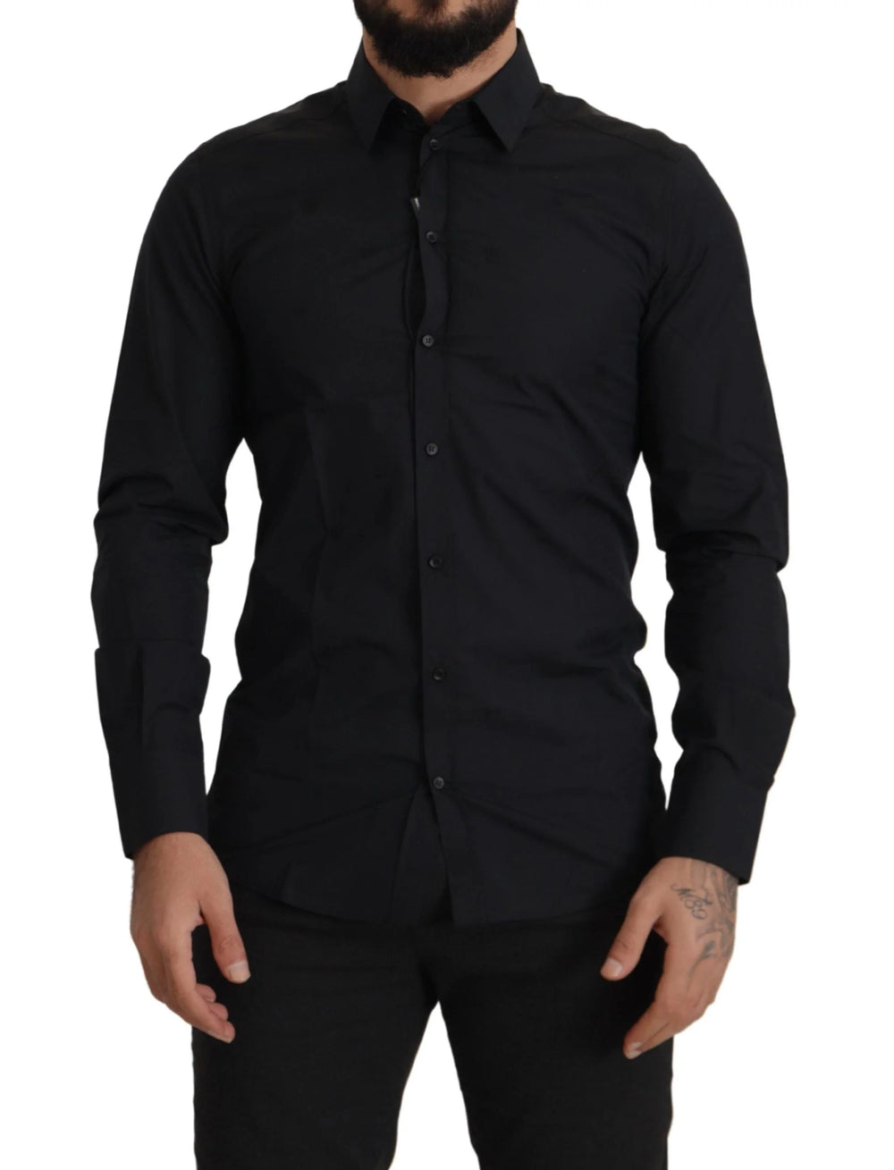 Dolce & Gabbana Black Cotton GOLD Slim Fit Dress Shirt - IT37 | XS - Shirts