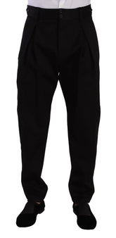 Dolce & Gabbana Black Cotton High Waist Men Trouser Dress Pants - IT48 | M - Chinos