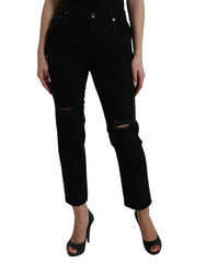 Dolce & Gabbana Black Cotton High Waist Tattered Denim Jeans - IT40|S - Jeans