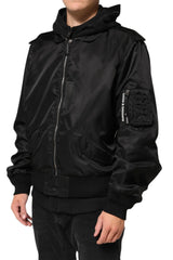 Dolce & Gabbana Black Cotton Hooded Full Zip Bomber Jacket - IT52 | XL - Bomber Jackets