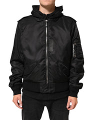 Dolce & Gabbana Black Cotton Hooded Full Zip Bomber Jacket - IT52 | XL - Bomber Jackets