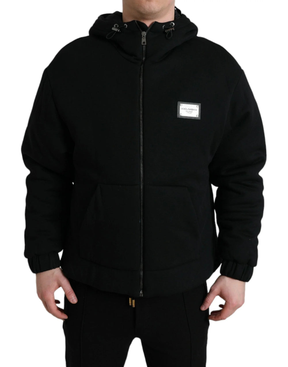 Dolce & Gabbana Black Cotton Hooded Logo Bomber Jacket - IT48 | M - Bomber Jackets