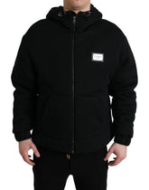 Dolce & Gabbana Black Cotton Hooded Logo Bomber Jacket - IT48 | M - Bomber Jackets