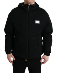 Dolce & Gabbana Black Cotton Hooded Logo Bomber Jacket - IT48 | M - Bomber Jackets