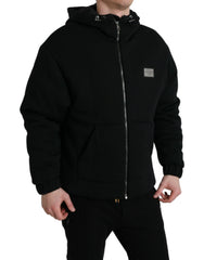 Dolce & Gabbana Black Cotton Hooded Logo Bomber Jacket - IT48 | M - Bomber Jackets