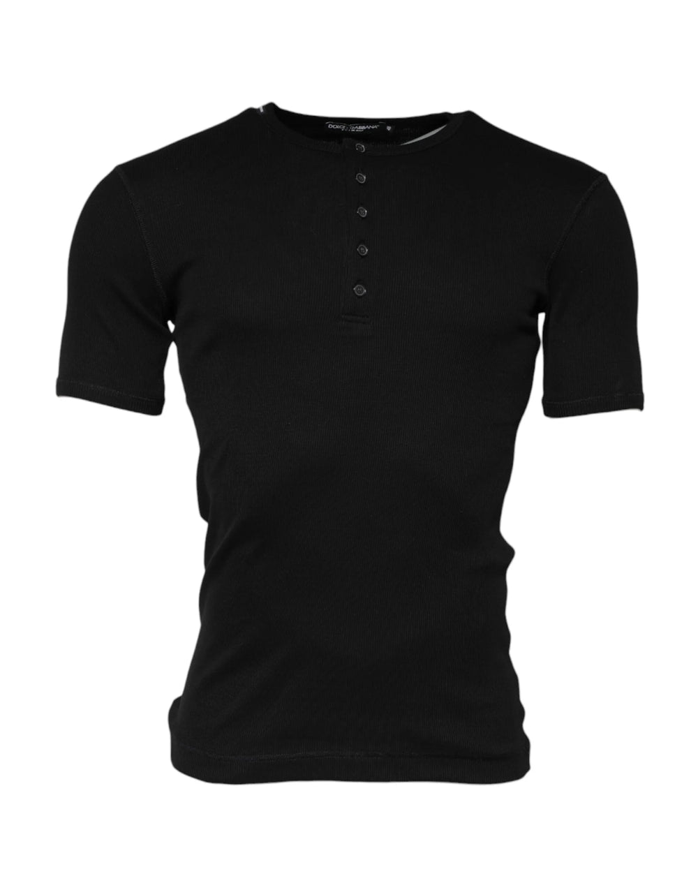 Dolce & Gabbana Black Cotton Knit Crew Neck Henley T-shirt - IT48 | M - T-Shirts
