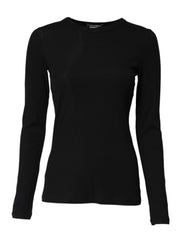 Dolce & Gabbana Black Cotton Knit Round Neck Long Sleeves T-shirt - IT2 | S - T-Shirts