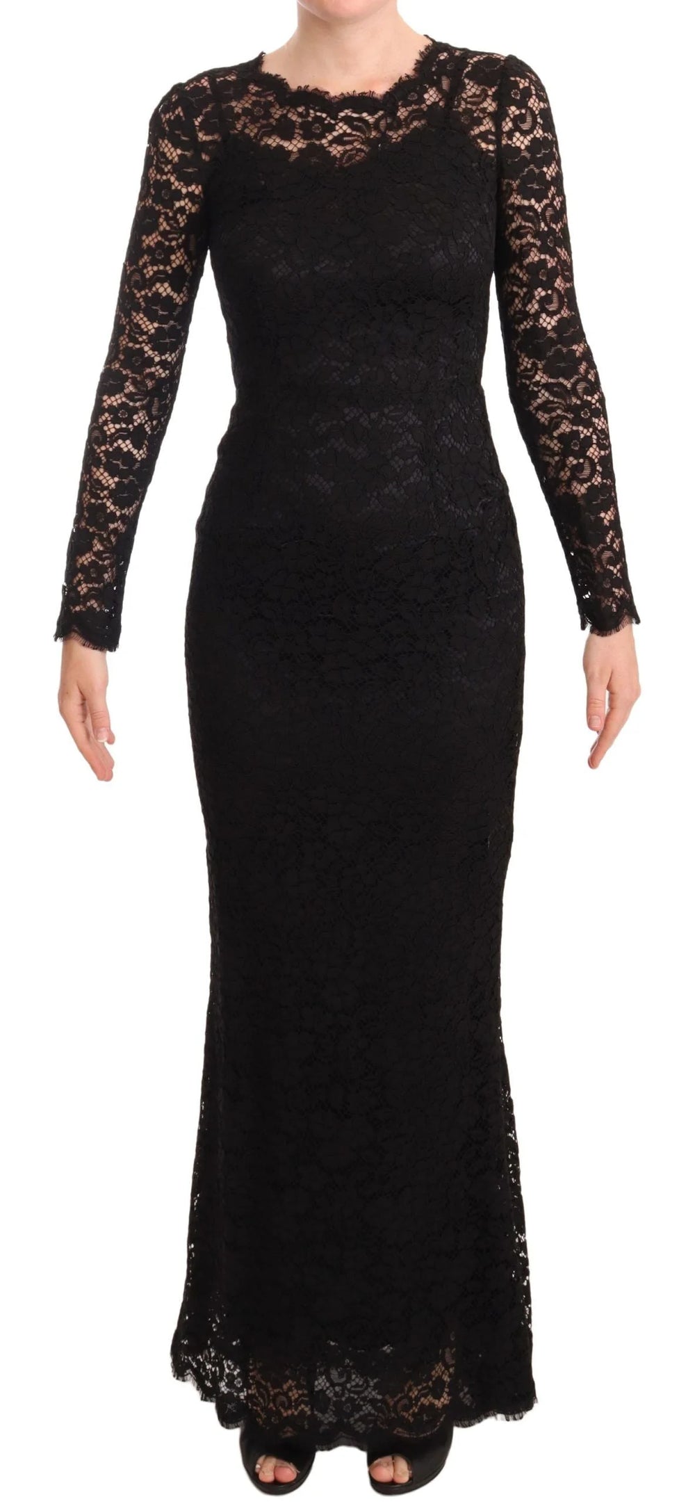 Dolce & Gabbana Black Cotton Lace Mermaid Long Sleeves Dress - IT38|XS - Dresses