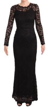 Dolce & Gabbana Black Cotton Lace Mermaid Long Sleeves Dress - IT38|XS - Dresses