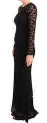 Dolce & Gabbana Black Cotton Lace Mermaid Long Sleeves Dress - IT38|XS - Dresses