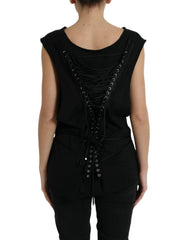 Dolce & Gabbana Black Cotton Lace Up Logo Round Neck Tank Top - IT42|M - Tank Tops
