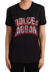 Dolce & Gabbana Black Cotton Large Print Top Crewneck T-shirt - IT44|L - T-Shirts