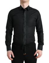 Dolce & Gabbana Black Cotton Logo Formal GOLD Dress Shirt - Shirts