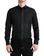 Dolce & Gabbana Black Cotton Logo Formal GOLD Dress Shirt - Shirts