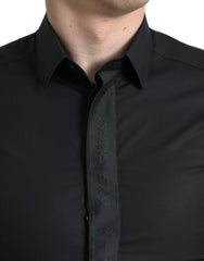 Dolce & Gabbana Black Cotton Logo Formal GOLD Dress Shirt - Shirts