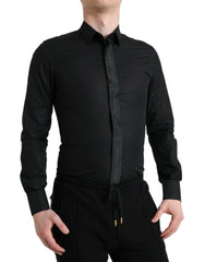 Dolce & Gabbana Black Cotton Logo Formal GOLD Dress Shirt - Shirts