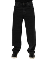 Dolce & Gabbana Black Cotton Logo Men Mid Waist Denim Jeans - Jeans