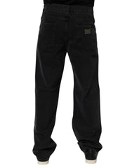 Dolce & Gabbana Black Cotton Logo Men Mid Waist Denim Jeans - Jeans