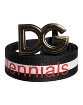 Dolce & Gabbana Black Cotton Logo Print DG Buckle Belt - 90 cm / 36 Inches - Belts