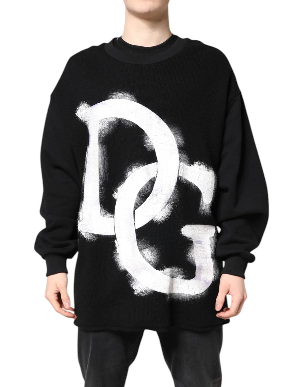 Dolce & Gabbana Black Cotton Logo Print Men Pullover Sweater - IT50 | L - Sweaters