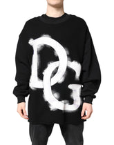 Dolce & Gabbana Black Cotton Logo Print Men Pullover Sweater - IT50 | L - Sweaters