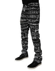Dolce & Gabbana Black Cotton Logo Print Straight Denim Jeans - IT48 | M - Jeans
