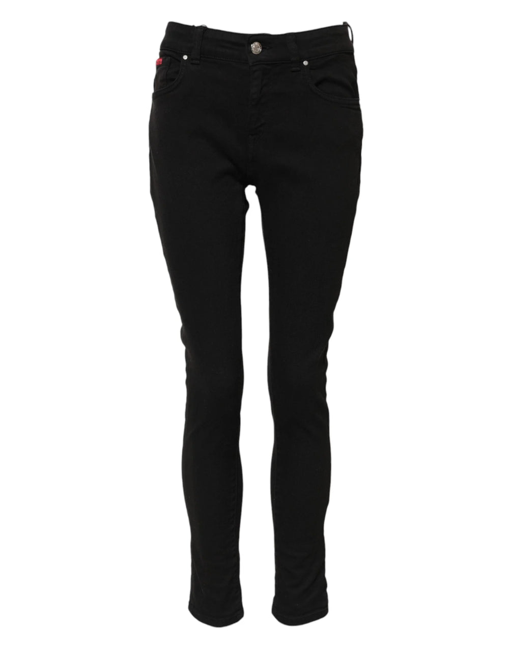 Dolce & Gabbana Black Cotton Logo Skinny Mid Waist Denim Jeans - Jeans