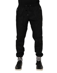 Dolce & Gabbana Black Cotton Logo Tape Men Jogger Pants - Joggers
