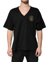 Dolce & Gabbana Black Cotton Logo Vneck Short Sleeve T-shirt - T-Shirts