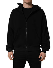 Dolce & Gabbana Black Cotton Men Hooded FullZip Bomber Jacket - IT48 | M